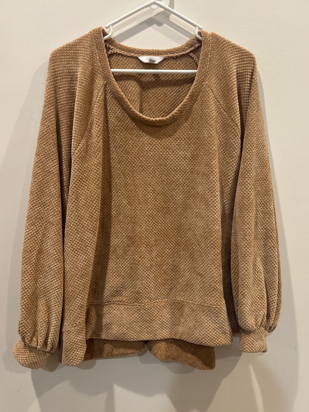 2XL Time and Tru Camel Waffle-Knit Scoop Neck Pullover